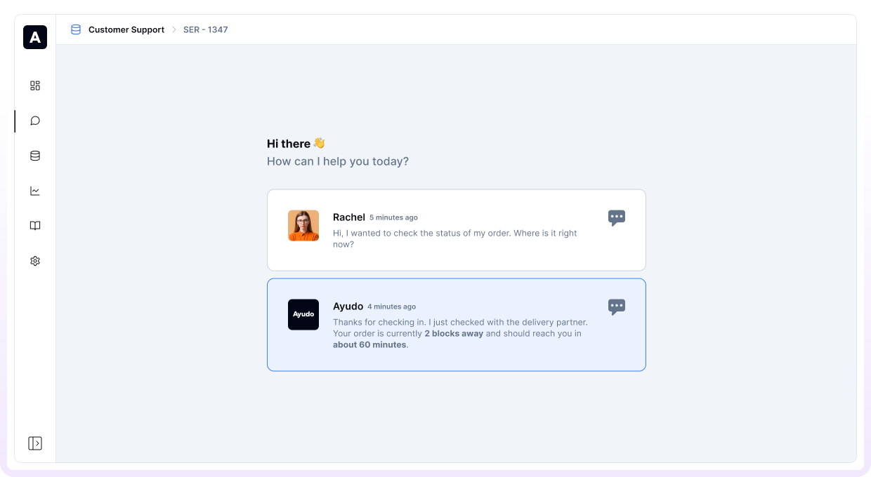 Ayudo screenshot: Ayudo centralizes all customer queries into a single AI-driven workflow, integrating with existing ticketing systems to classify, prioritize, and automate L0 resolution with seamless escalation to L2 when needed.