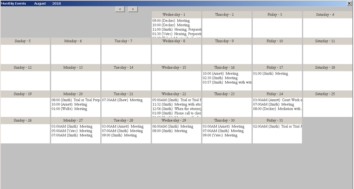 ProTempus screenshot: ProTempus calendar