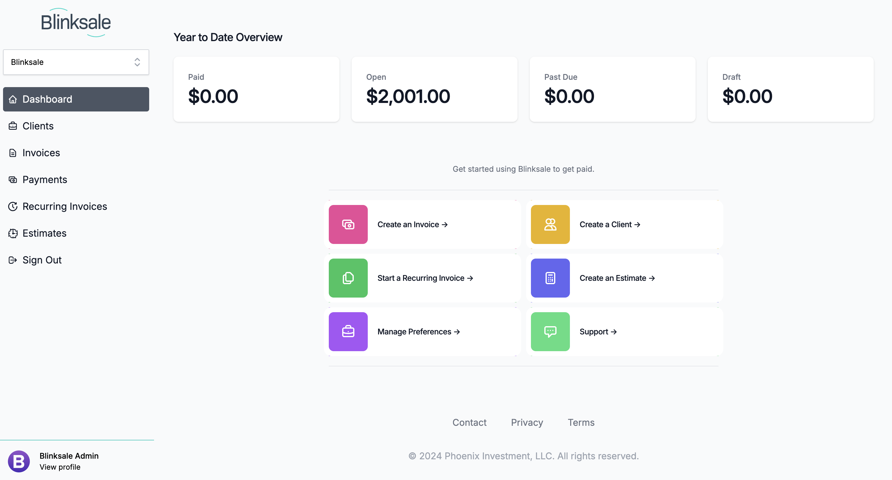 Blinksale screenshot: Invoicing Dashboard