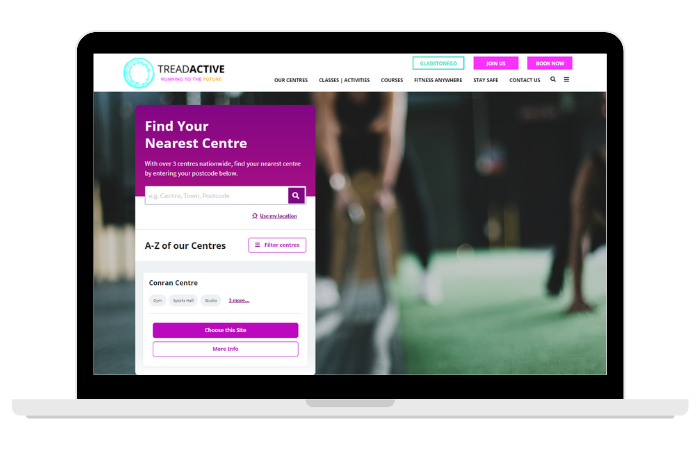 GladstoneGo screenshot: Find a centre near you, and look at facilities. Select the centre to view membership options