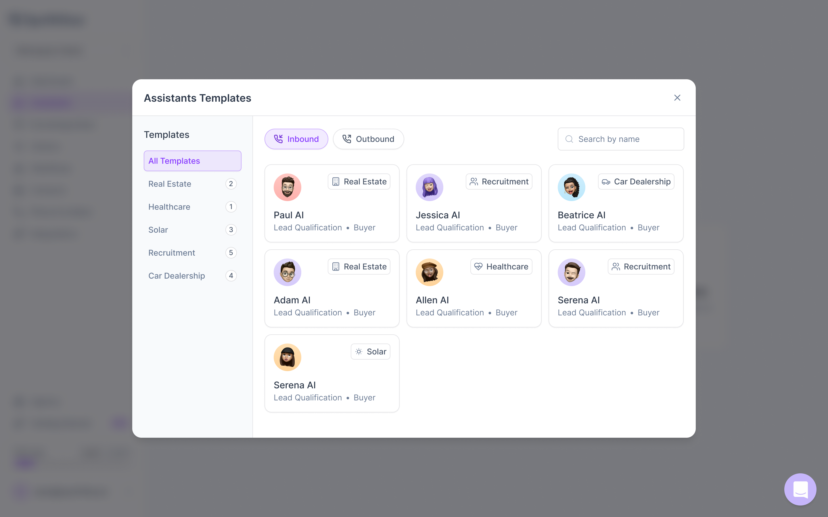 Synthflow AI Receptionist screenshot: Synthflow AI Receptionist assistants