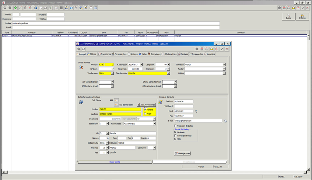Prinex Software - Prinex recording customer data