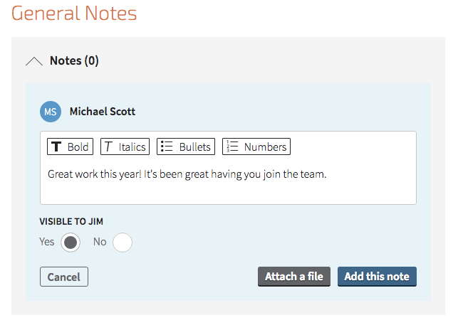 Trakstar Performance Management Software - Take Notes