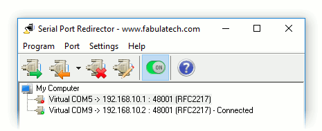 Serial Port Redirector virtual COMs connected