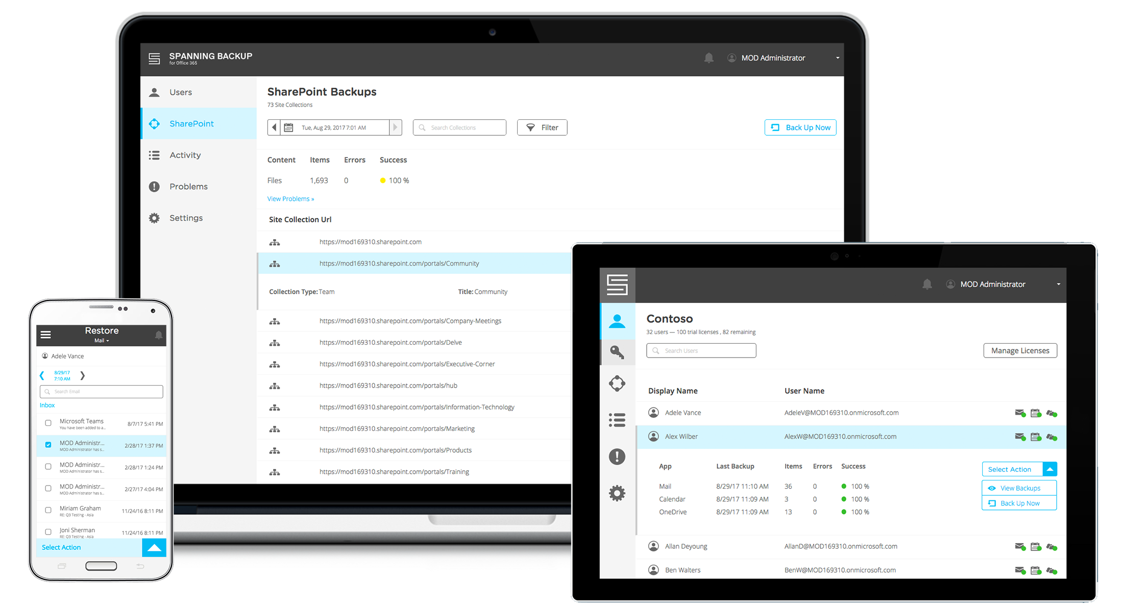 Spanning Software - Users can backup their data from any device and view a history of all backups