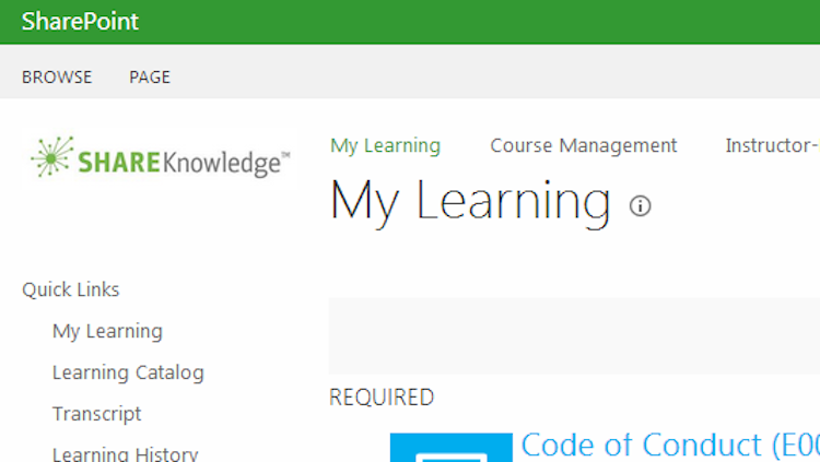 ShareKnowledge screenshot: ShareKnowledge learner portal screenshot