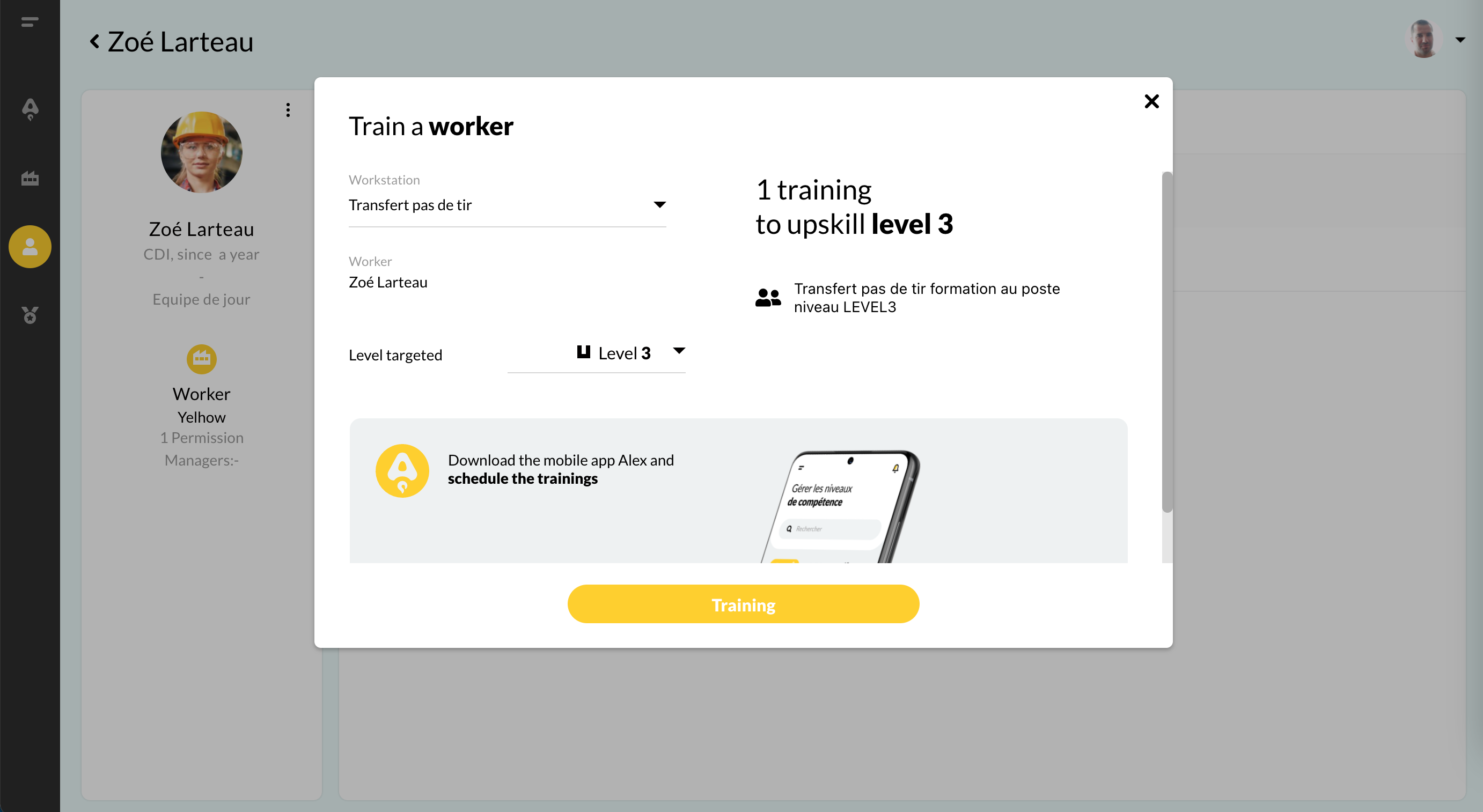 Request a training directly from the worker's profile !