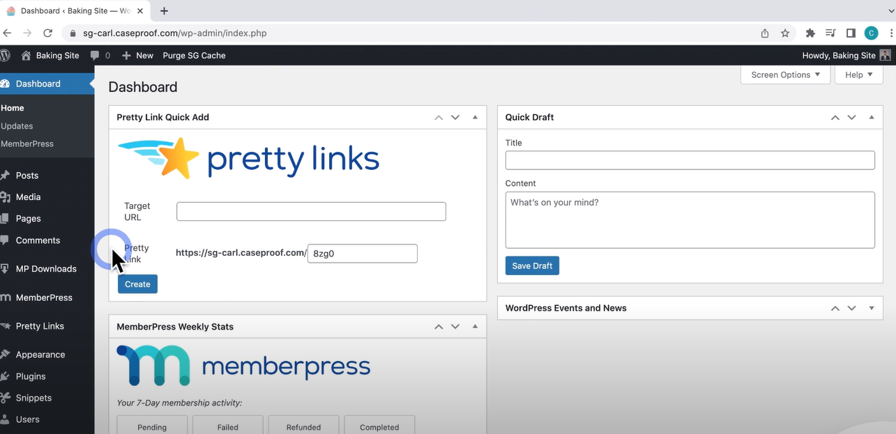 Pretty Links screenshot: Pretty Links dashboard
