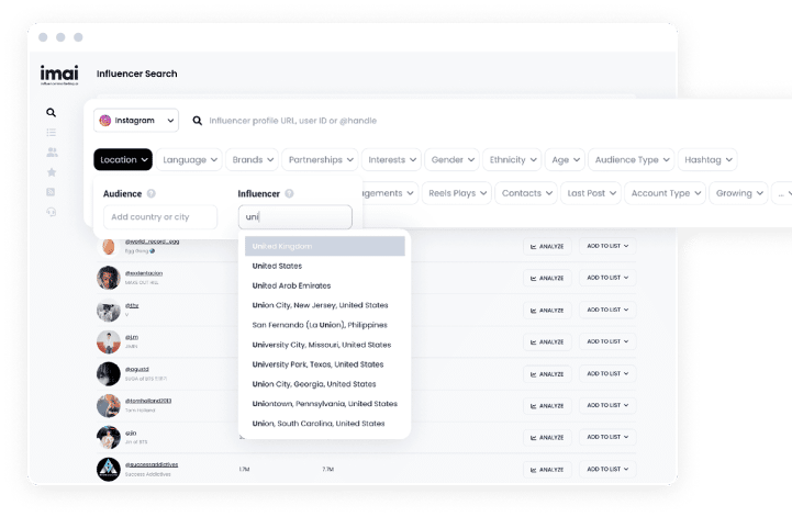 InfluencerMarketing.ai screenshot: Find the Perfect Influencers with IMAI
