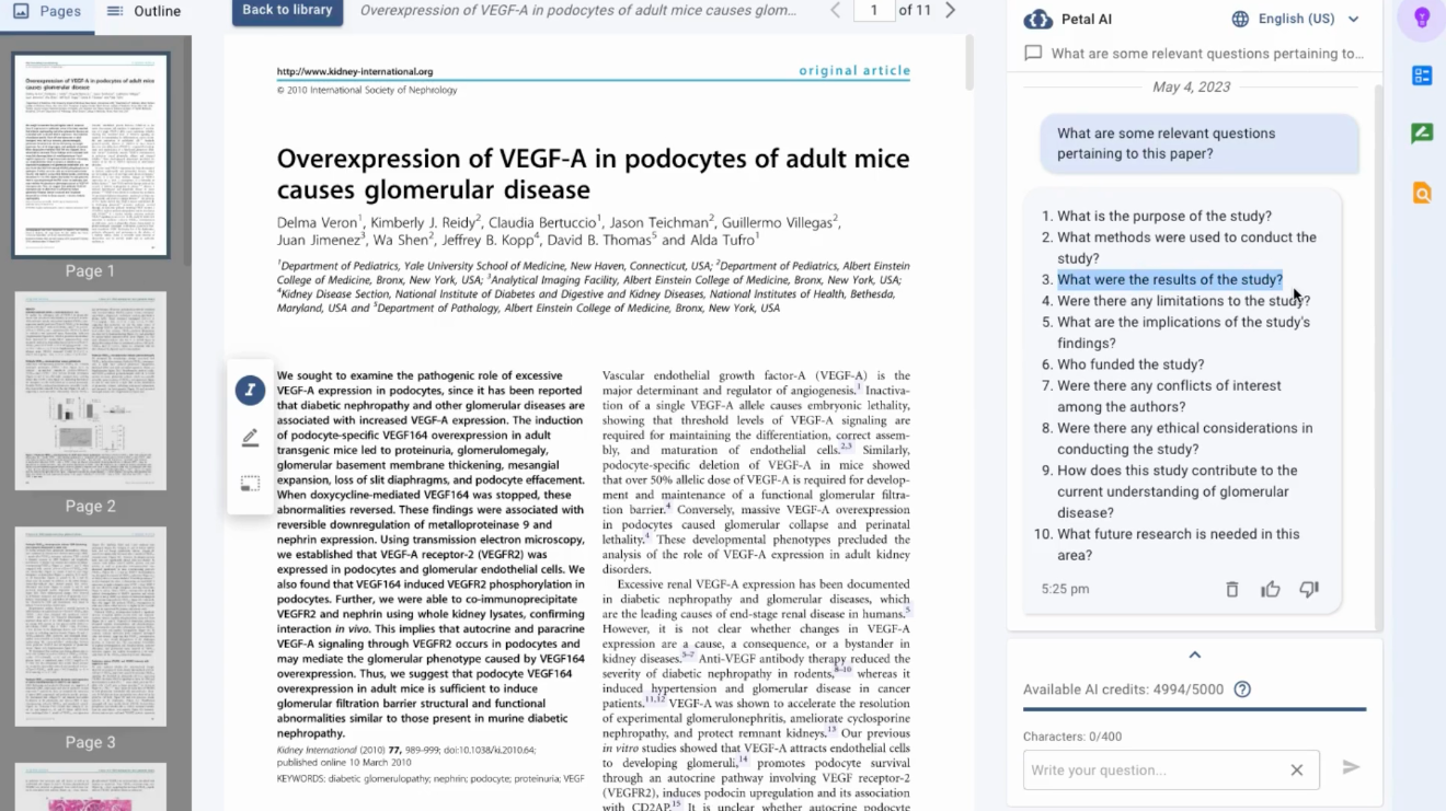 Petal screenshot: Chat with any pdfs.