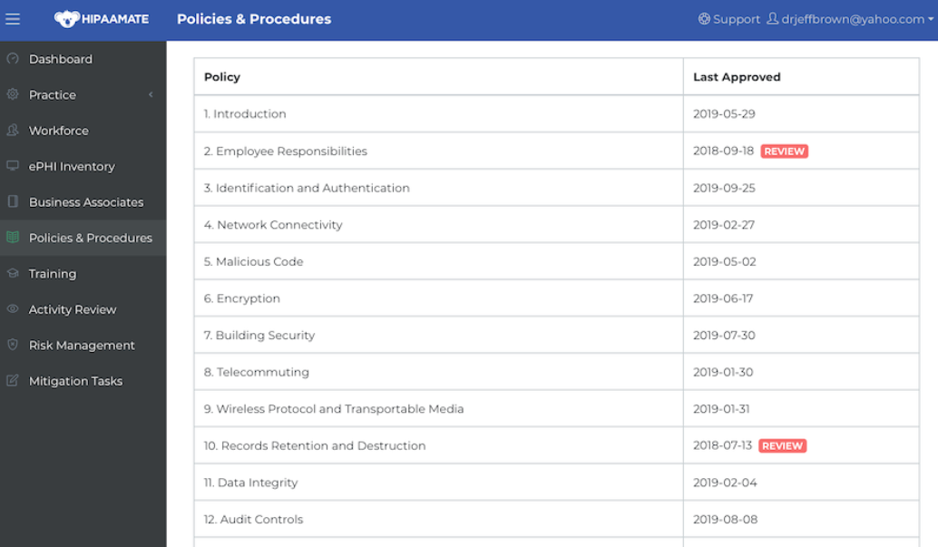HIPAAMATE policies and procedures