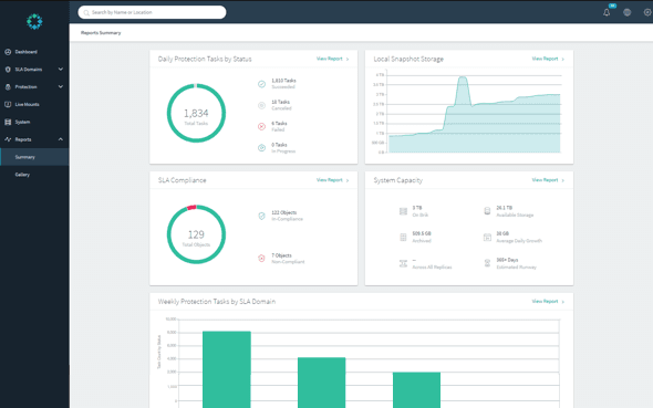 Rubrik Software - Summary reports can be viewed within Rubrik