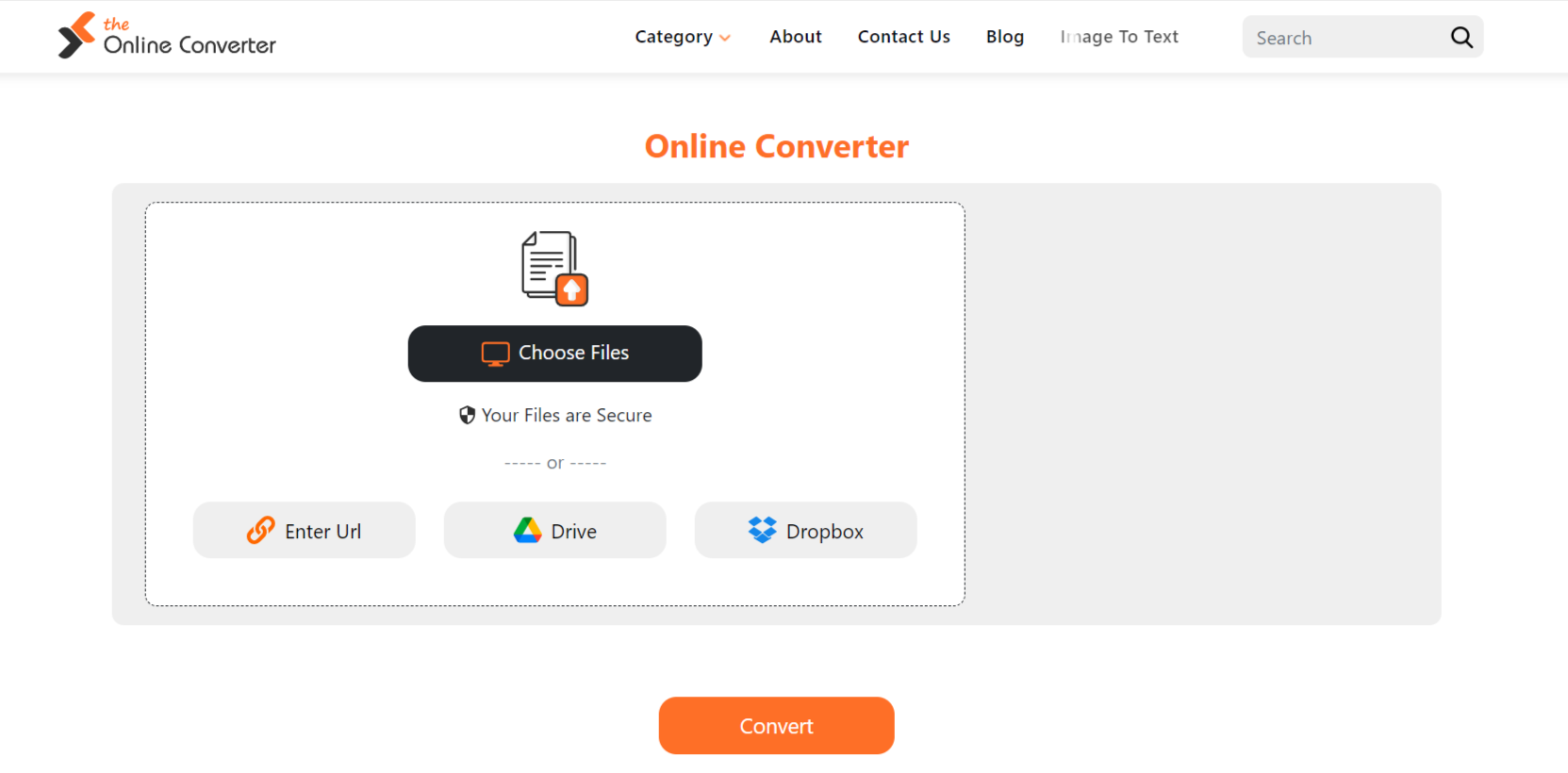Theonlineconverter.com screenshot: Theonlineconverter.com file uploading