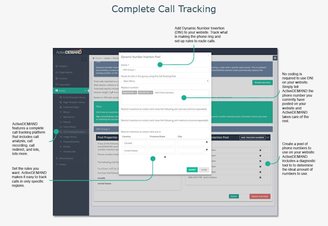 ActiveDEMAND screenshot: Call Tracking