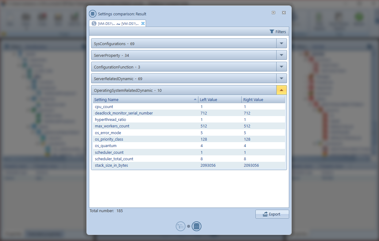 Database Compare Suite settings screenshot