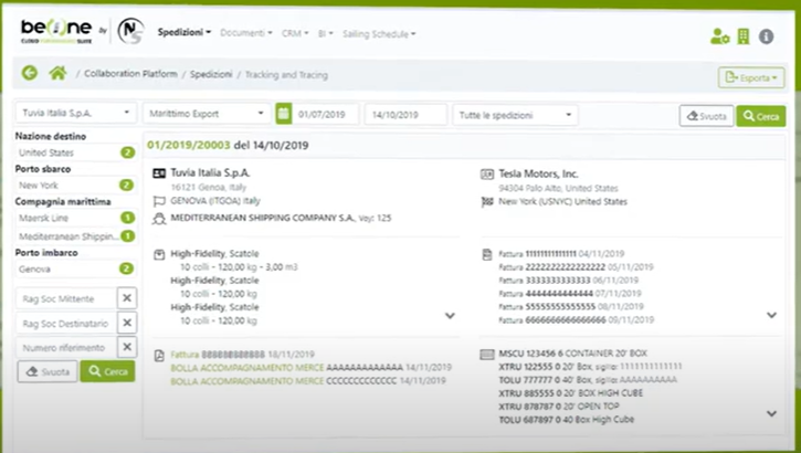 BeOne screenshot: BeOne Shipments