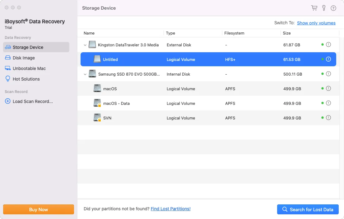 iBoysoft Data Recovery for Mac  screenshot: software interface