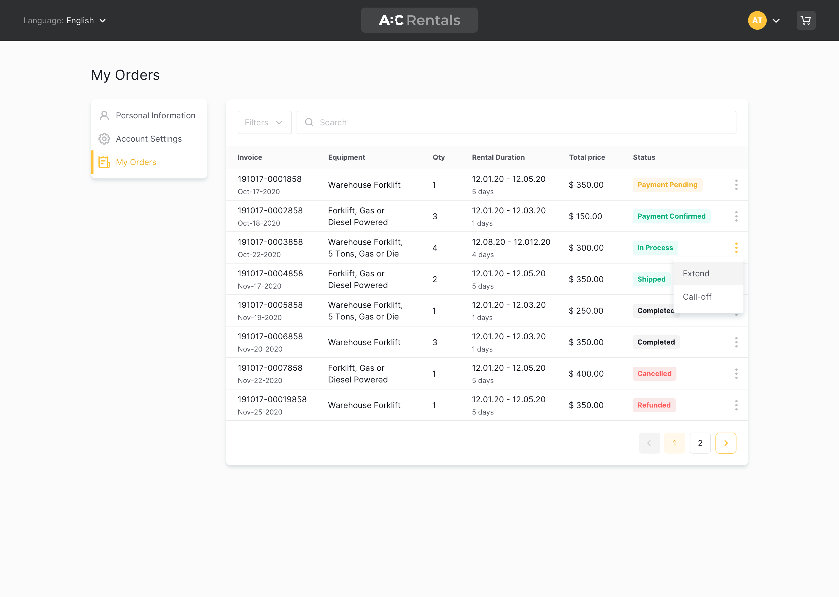 Quipli Software - Account dashboard