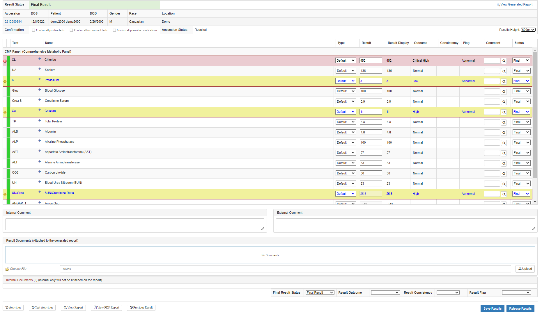 InterActive Lab Software - Result Entry