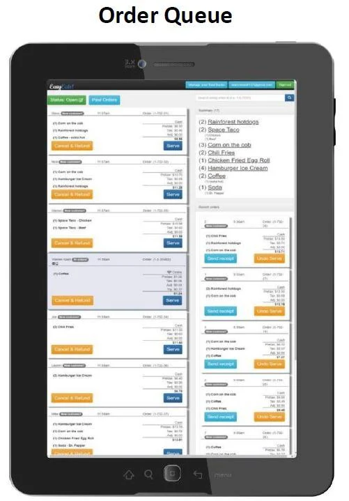 Unified kitchen management system with order queue. When users order online, or schedule an order, it shows up in the same queue at the time you need it to be there.