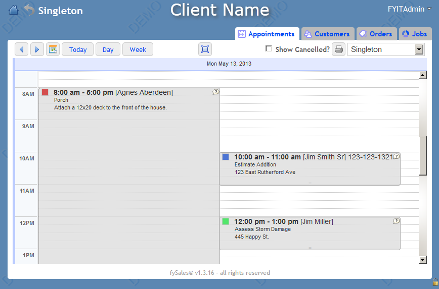 fySales screenshot: fySales appointments