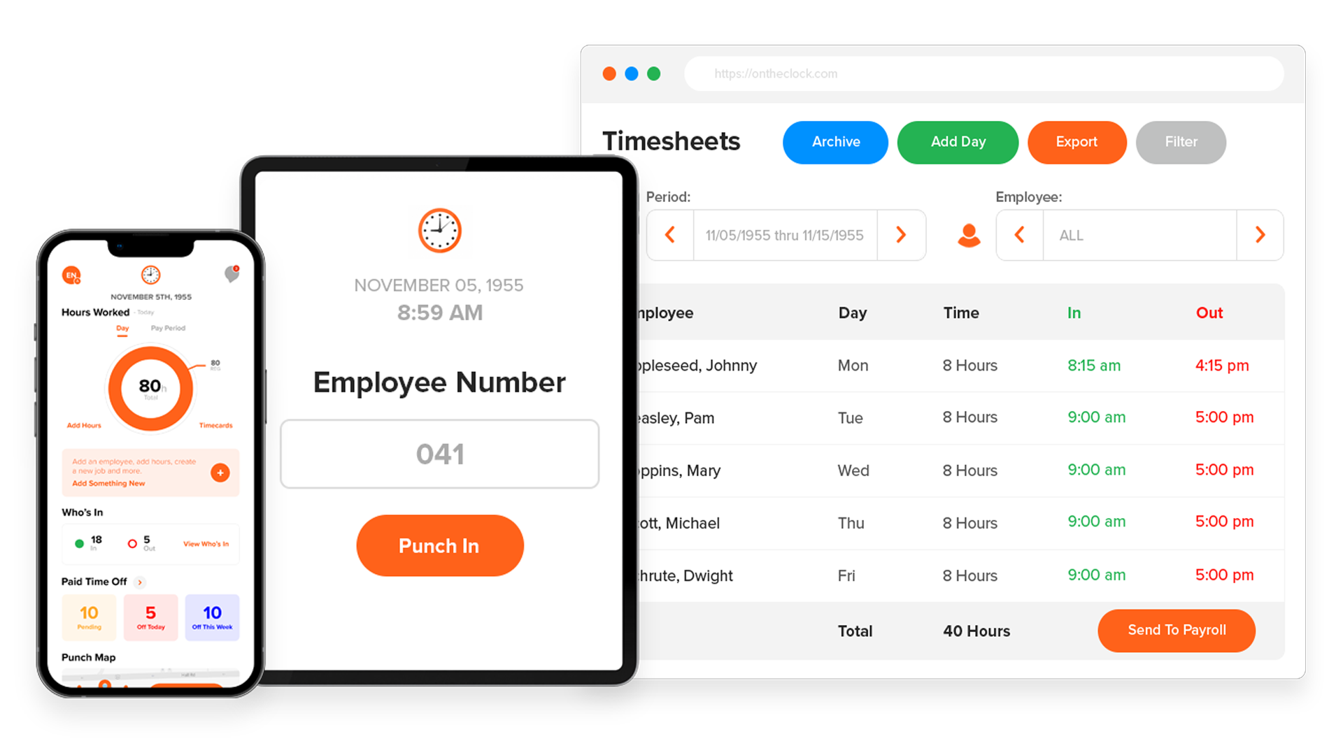 OnTheClock screenshot: Access your time clock account from multiple devices with an internet, WiFi or mobile data connection.
