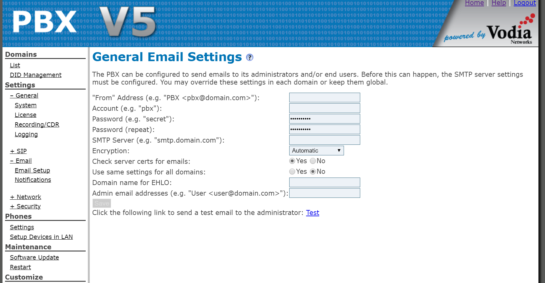 Email settings