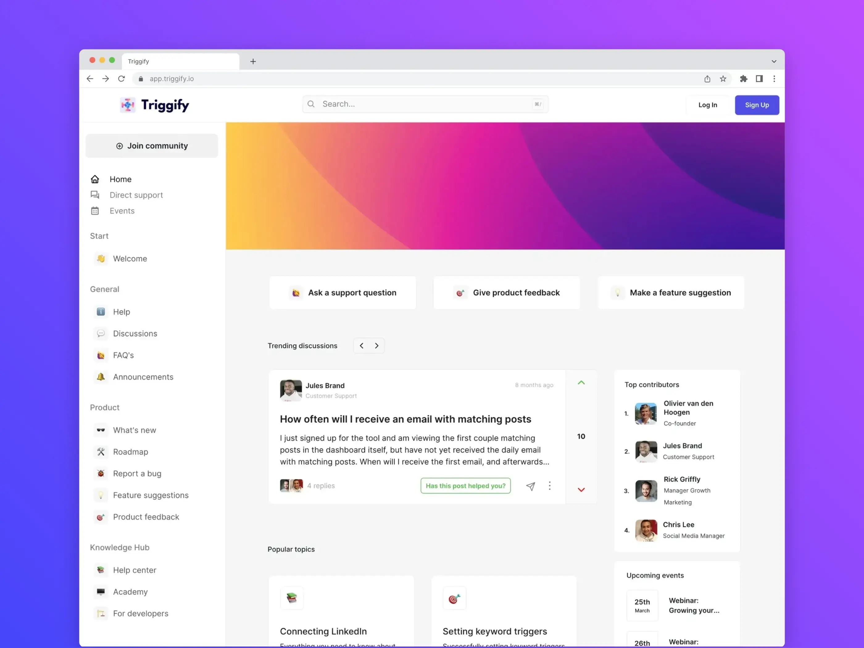 Turf screenshot: Customer self-service hub home page