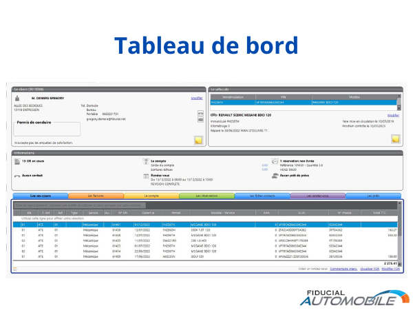 Fiducial Automobile screenshot: Une interface simple qui vous permet de gagner du temps lors de la journée. En un clic, vous pouvez accéder aux documents, à la facturation, aux clients, aux véhicules, aux articles, au pilotage de l'activité