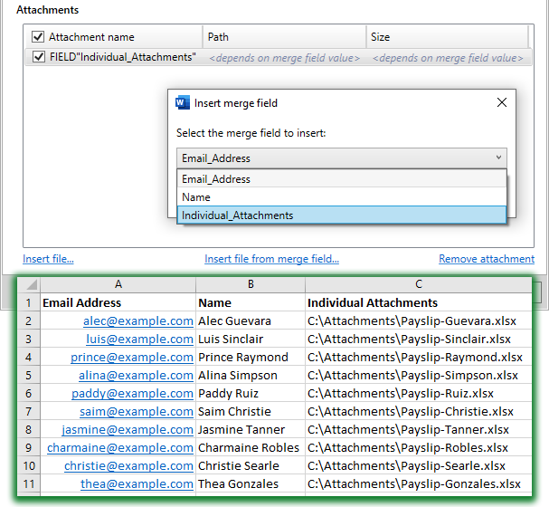 attachments on mail merge toolkit