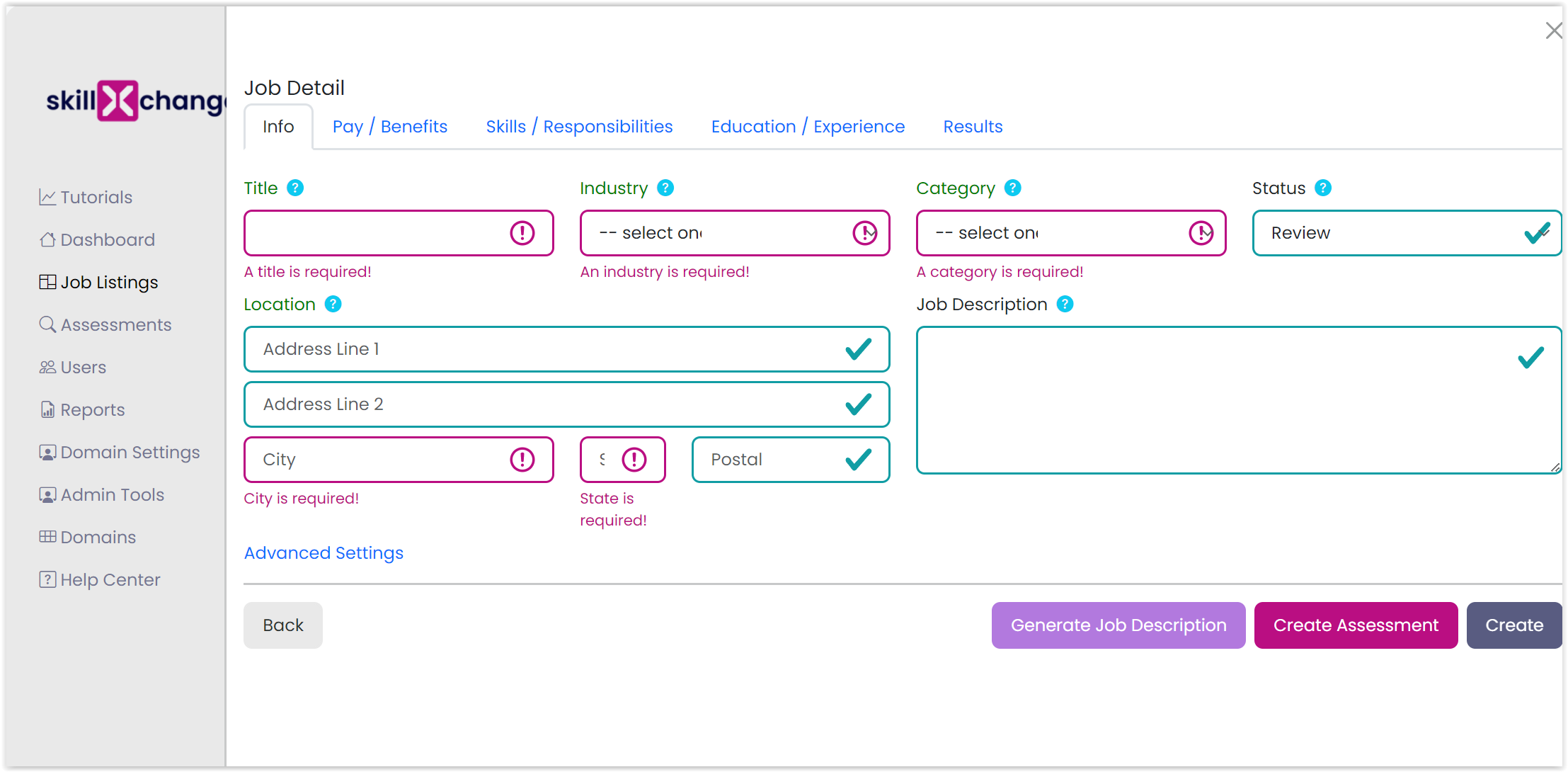 skillXchange Software - Create job descriptions and align them with precise skill assessments.