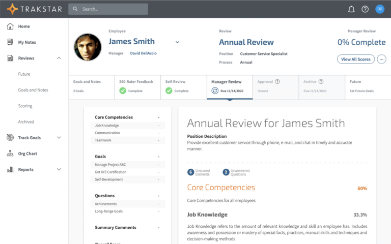 Trakstar Performance Management Software - Manager Review