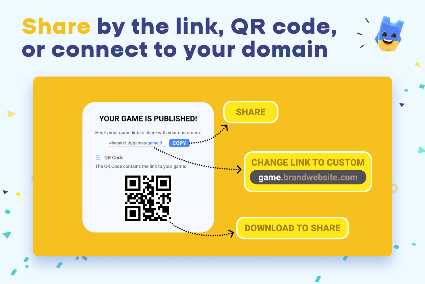 Winday Software - Share by the link, QR code, or connect to your domain name.