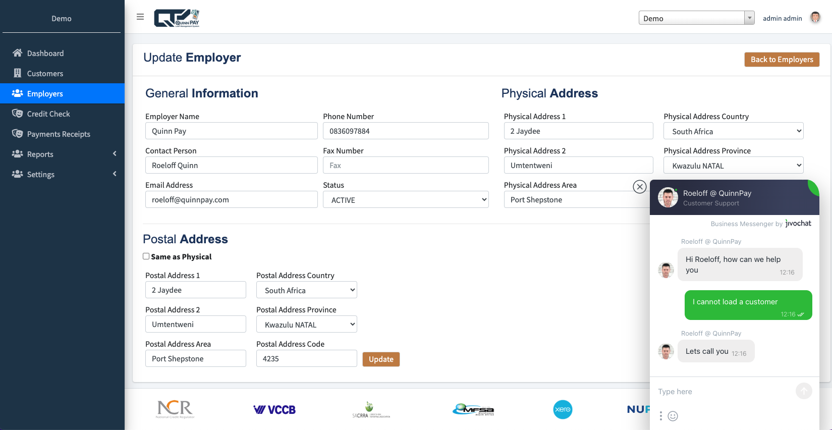 Quinn Pay Software - Quinn Pay Live Chat Functionality