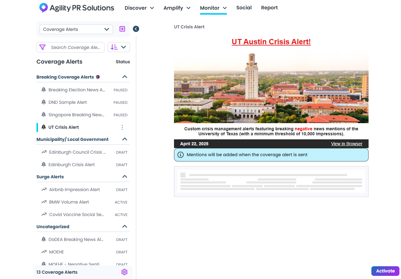 Agility PR Solutions Software - Stay on top of your coverage with automated coverage alerts.