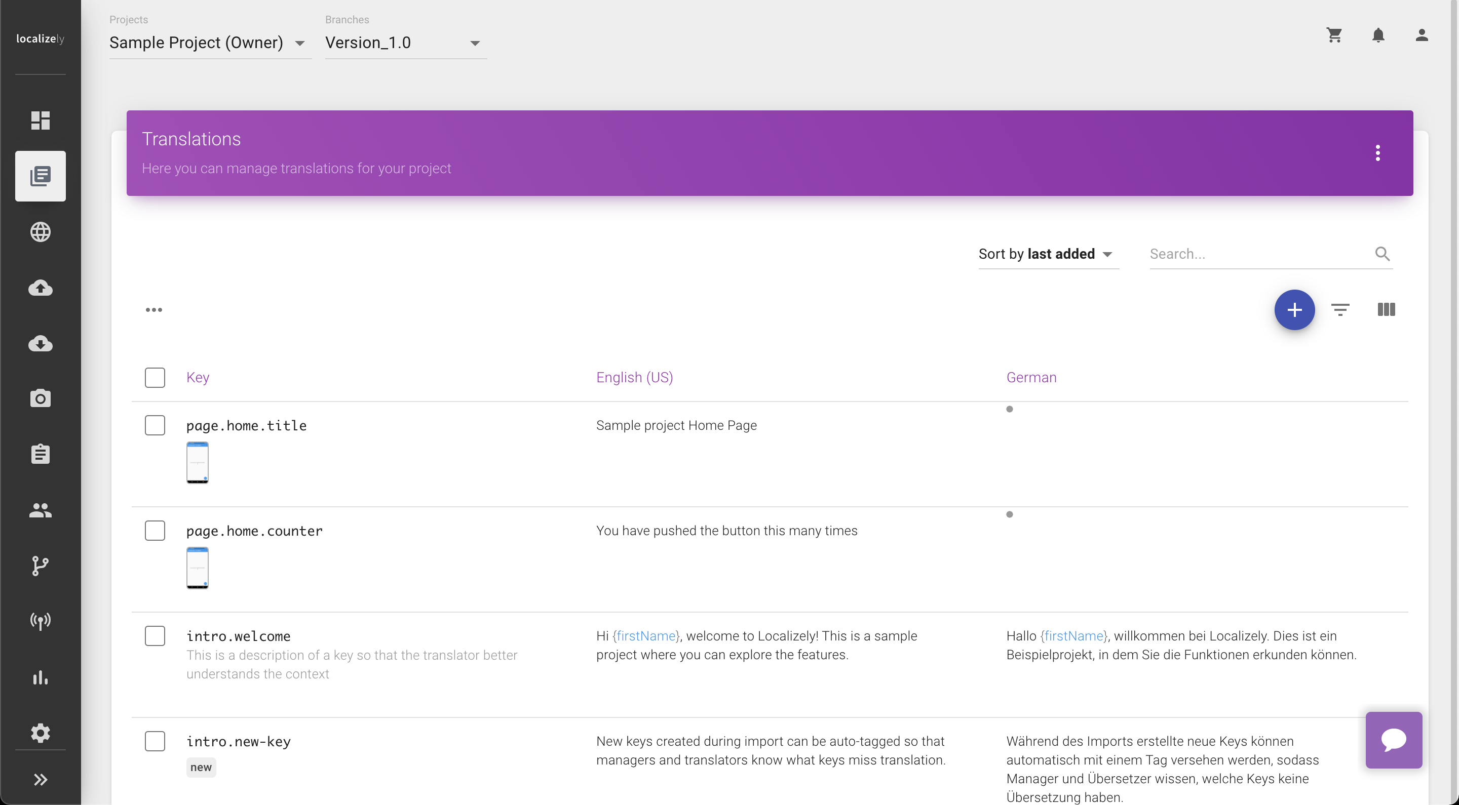 Localizely screenshot: Translation editing