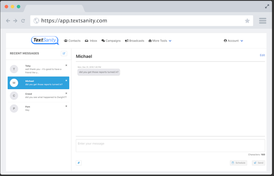 TextSanity screenshot: TextSanity message inbox screenshot