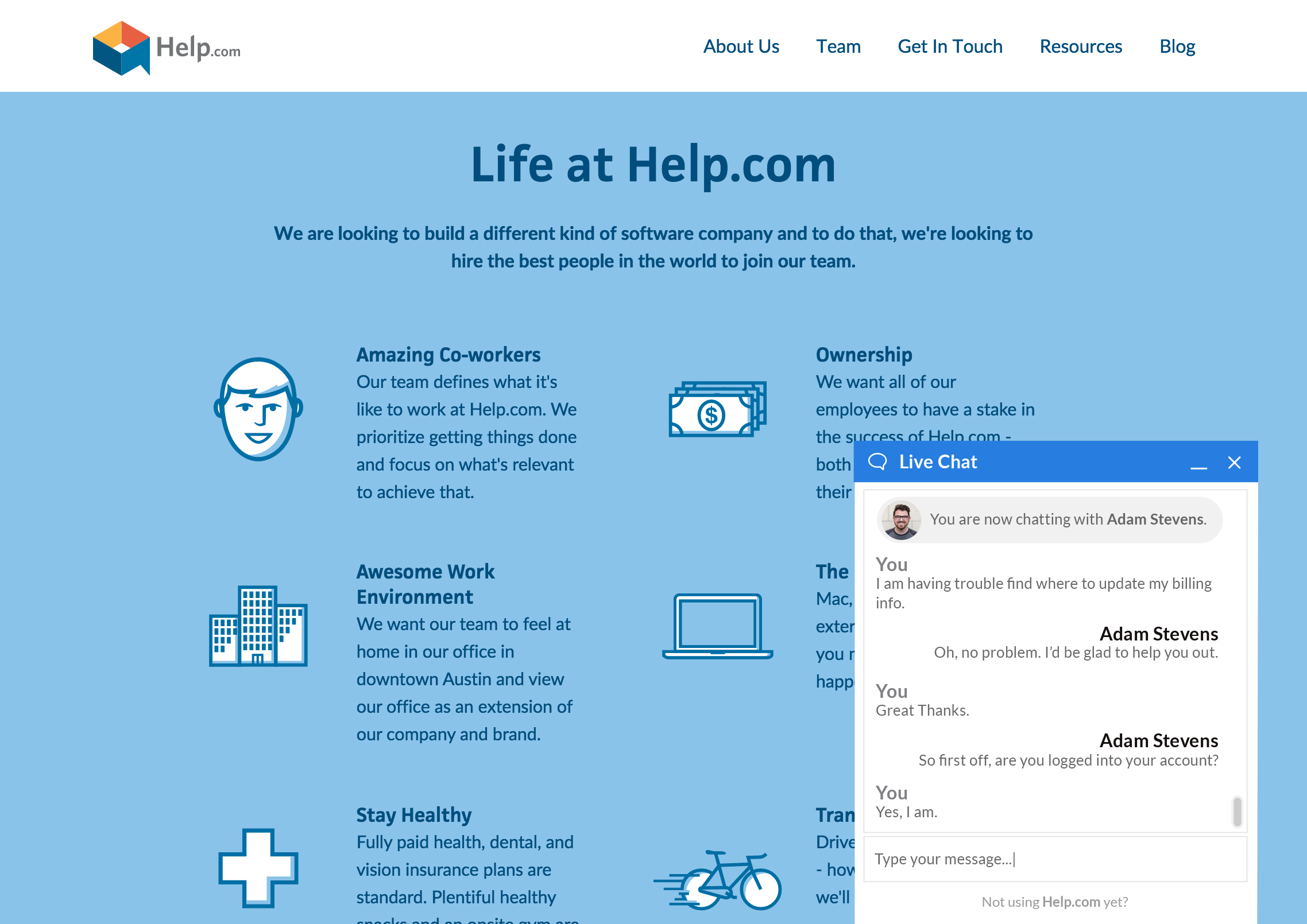 Help.com Chat Software - Customer view