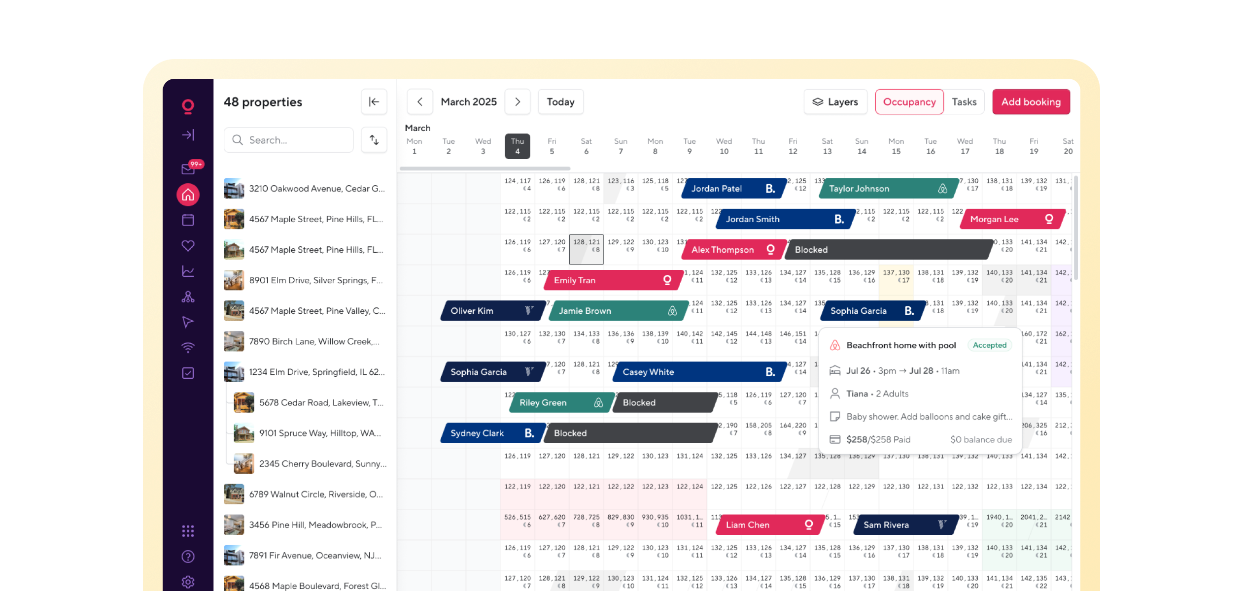 Hospitable.com screenshot: Keep bookings, rates, and availability synced across every channel, with built-in double-booking protection.