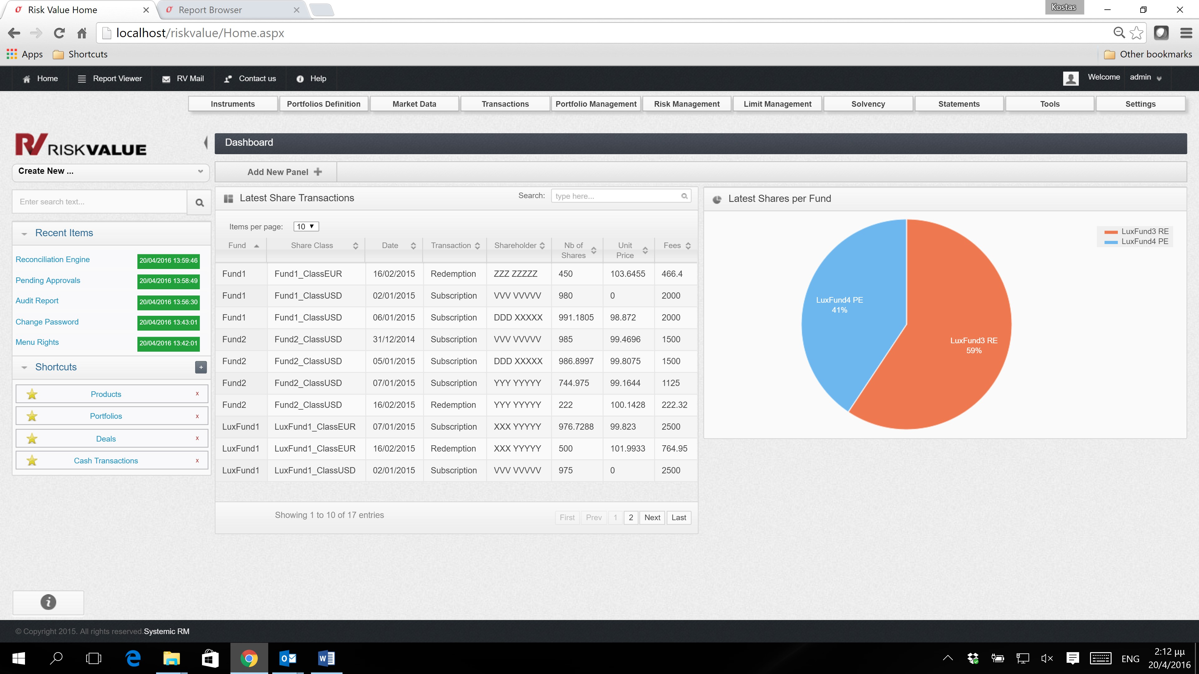 RiskValue screenshot: RiskValue home page