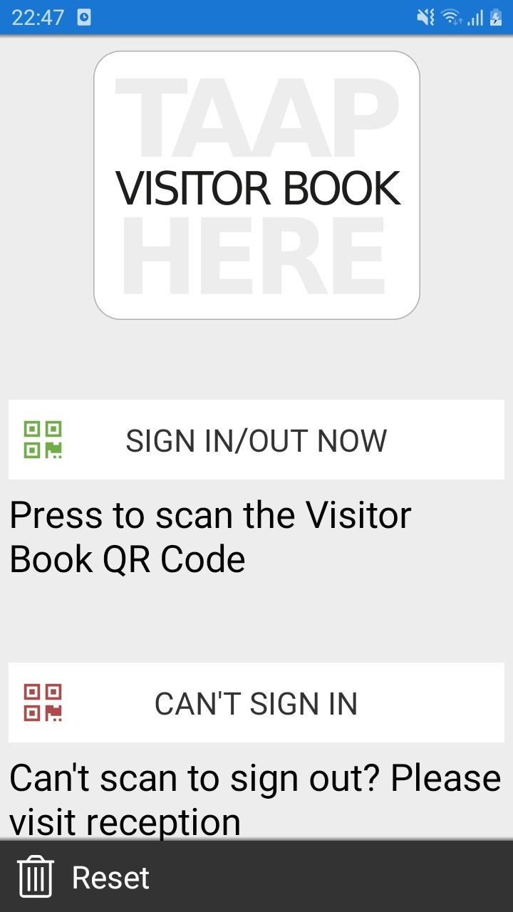 TAAP Visitor Book QR code scanning