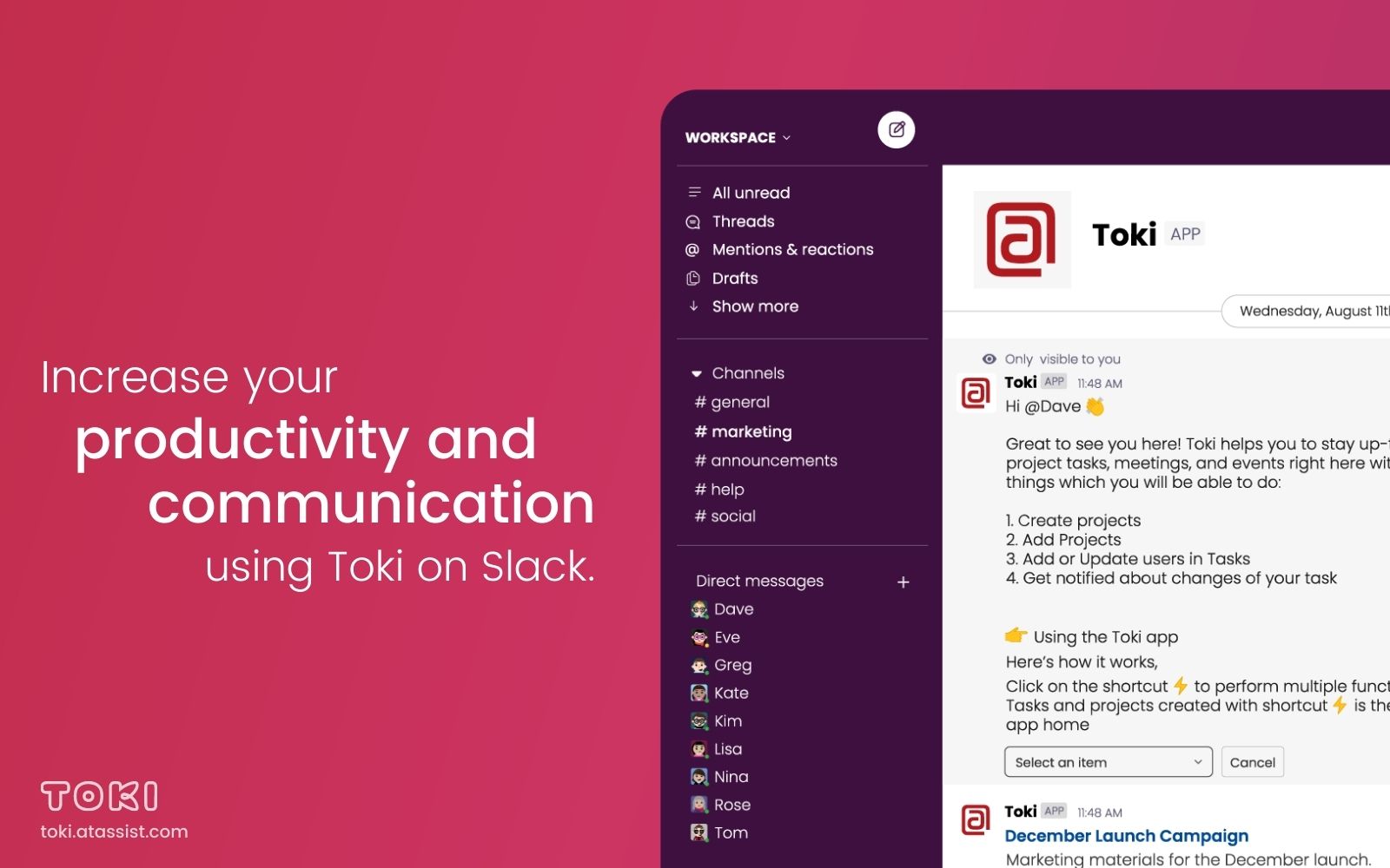 Increase Your Productivity and Communication Using Toki on Slack