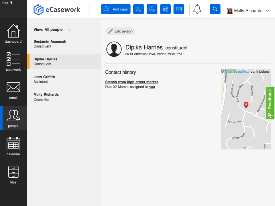 eCasework Software - The contact database provides information on constituents, councilors and others