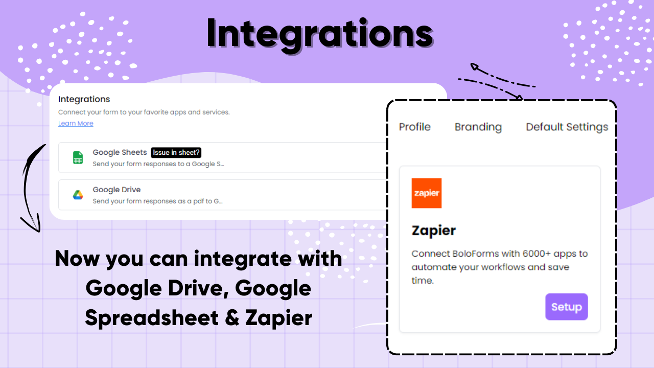 Integration with Google Drive, Google Sheets and Zapier