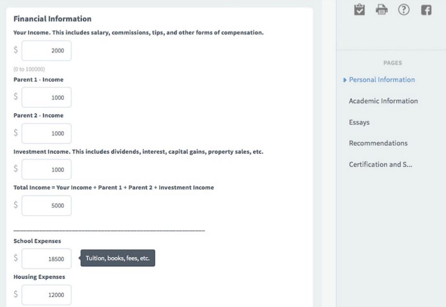 Smarter Select candidate financial details screenshot