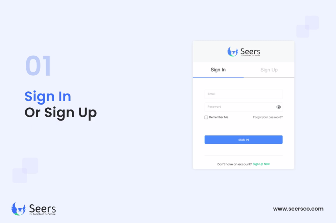 Cookie Consent Management screenshot: Sign up