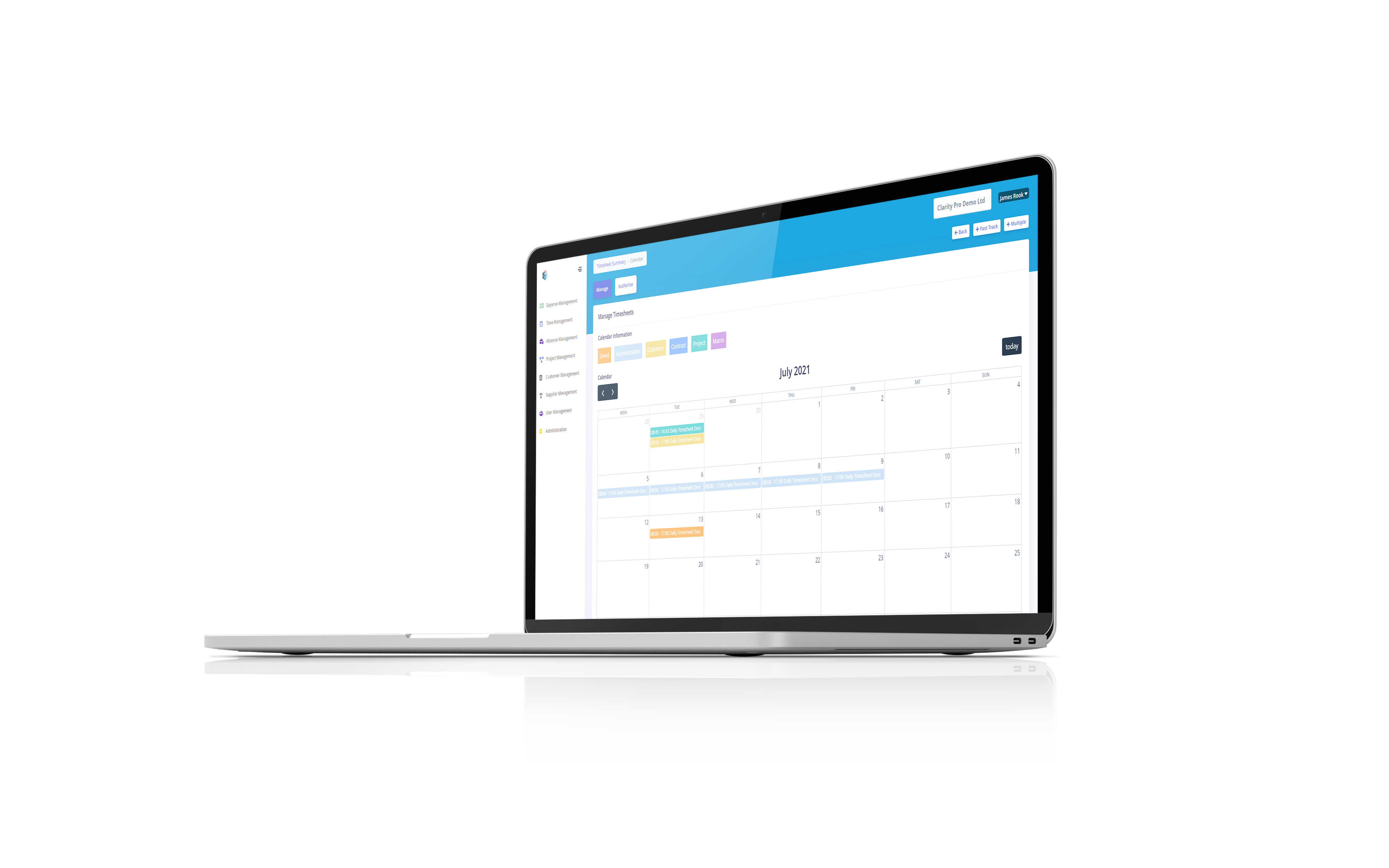 Clarity365 screenshot: ClarityTimesheet entering a timesheet