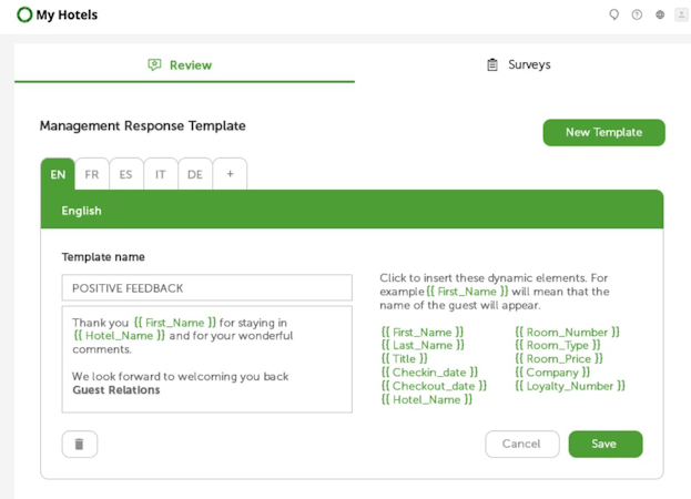 ReviewPro for Restaurants screenshot: ReviewPro templates