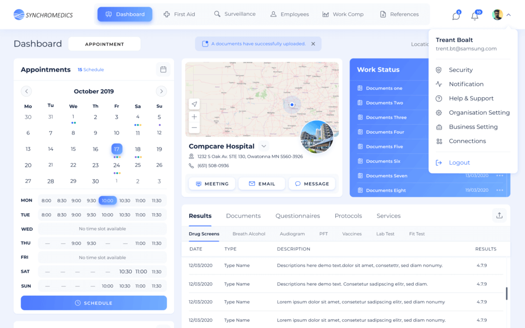 Synchromedics screenshot: Dashboard