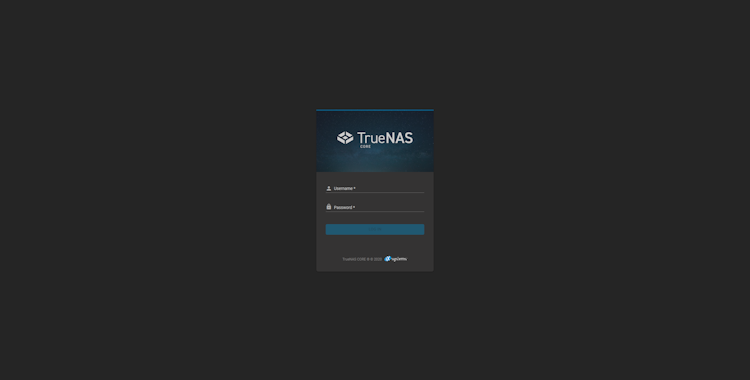 TrueNAS CORE screenshot: TrueNAS CORE login